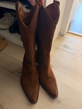 Brown Suede Western Knee-High Boots